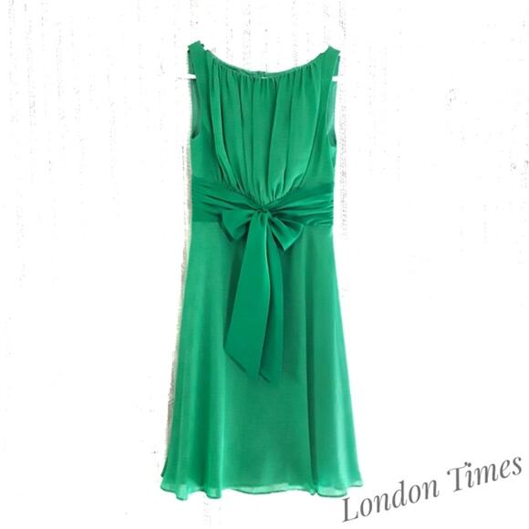 LONDON TIMES Green Chiffon Party Dress Size 6 Bow Satin Fairy Coquette Costume - Picture 1 of 9